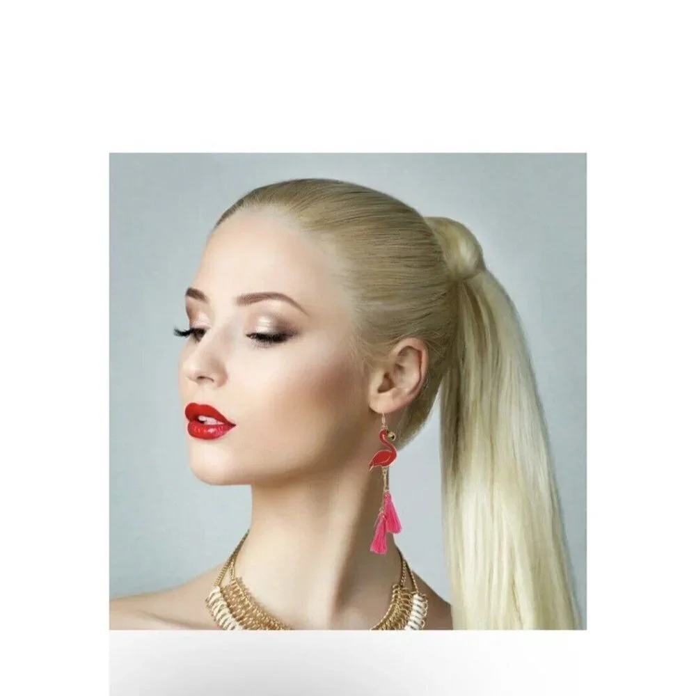 Pink Gold Enamel Flamingo Dangle Fashion Earrings